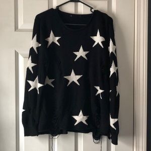distressed black and white star sweater